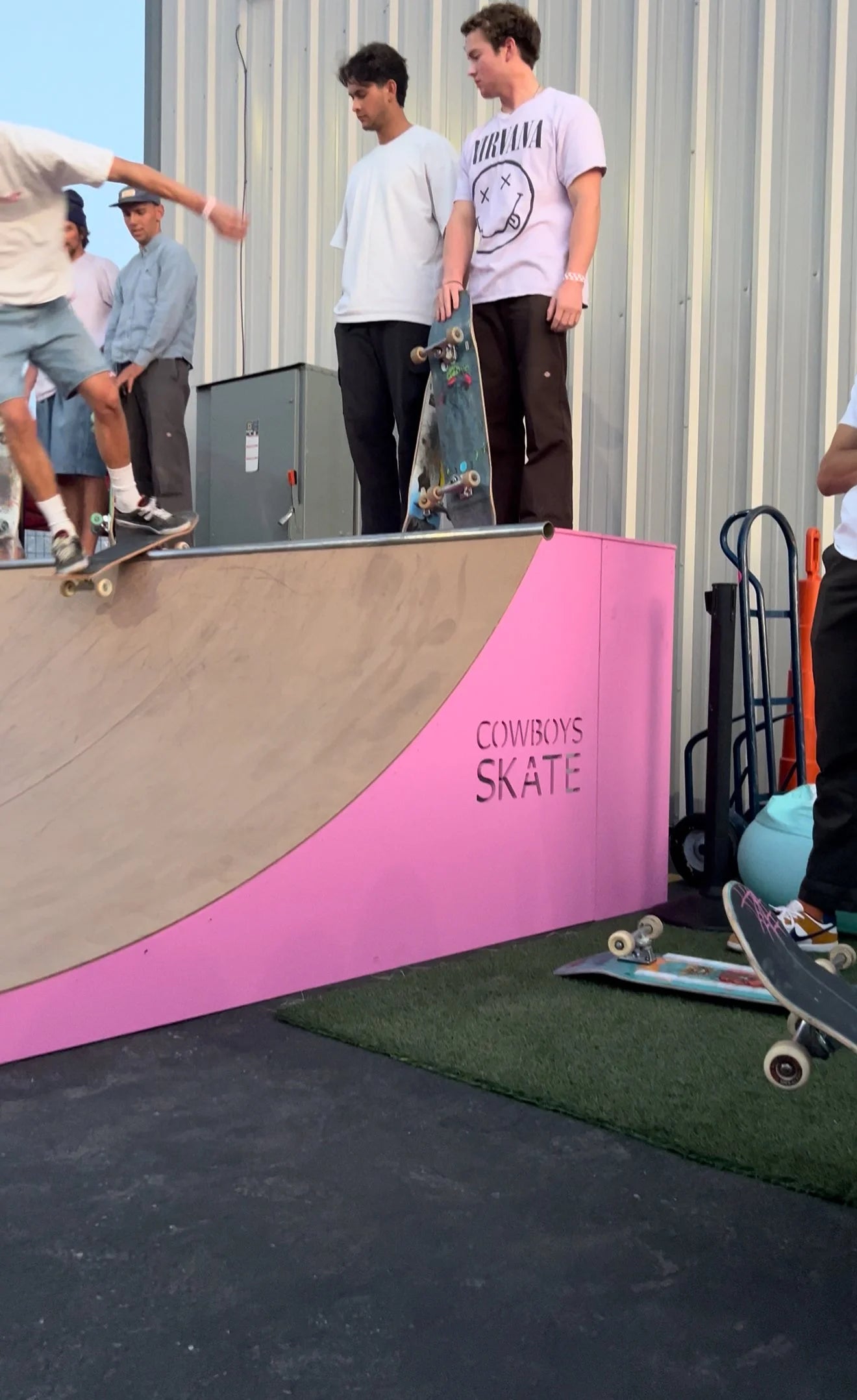 The 8-foot Wide Half-Pipe assembled in a backyard at golden hour